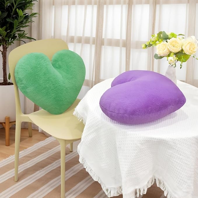 2 Pcs Lavender Heart Pillow Decorative Throw Pillows 16-inch Cute Soft Fluffy Heart Shaped Pillows for Bed Couch Sofa Bedroom Living Room Decor Aesthetic (Lavender, 16"x13.78")