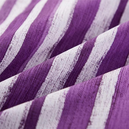 KAKIJUMN 7 Piece Bed in a Bag Stripe Comforter Set King Size, White and Purple Patchwork Striped Comforter and Sheet Set, All Season Soft Microfiber Complete Bedding Sets(Purple,King)