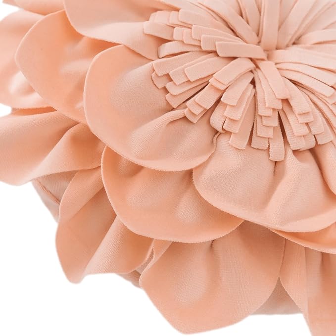 Decorative Throw Pillow 3D Flower Round Pillow Accent Handmade Cushion with Insert for Couch Bed Home Decor 14 Inch Peach Pink