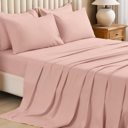 Litanika Comforter Queen Size Set Blush Pink - 7 Pieces Bed in a Bag Queen Bedding Comforter Sets, Plain Lightweight Bed Set with Comforter, Sheets, Pillowcases & Shams