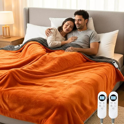 Heated Blanket Electric Blanket King 90"x100" Dual Control Flannel Heating Blanket with 12 Heat Levels 12H Timer Auto Shut-Off Overheat Protection Soft & Cozy Machine Washable