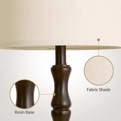 BOBOMOMO 25" Classic Table Lamps Set of 2, Farmhouse Nightstand Lamps with Dark Brown Resin Base & Linen Shade, Standard Table Lamps for Bedroom, Living Room, Hallway & House Décor