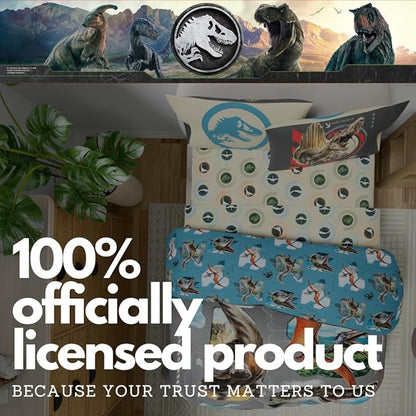 Jurassic World Rebirth Kids Bedding Super Soft Cozy Microfiber Comforter and Sheet Set, 5 Piece Full Size, (Officially Licensed Product) by Franco