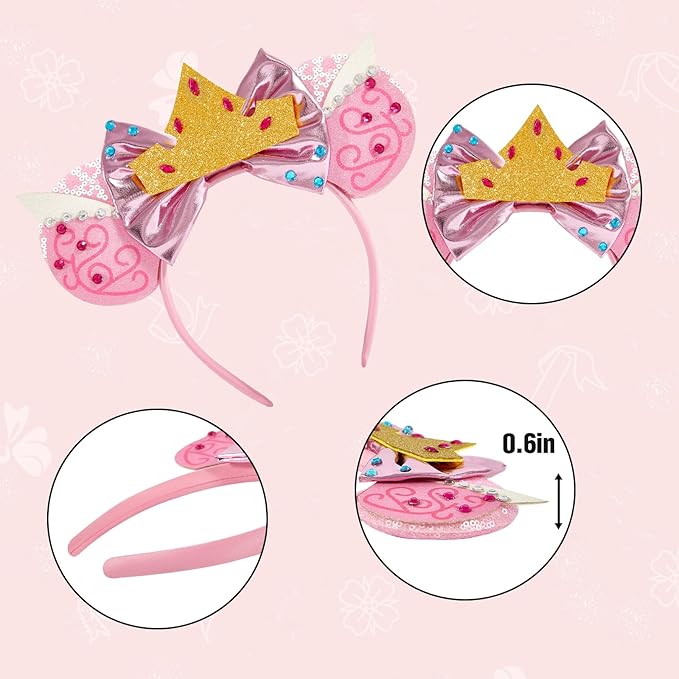 Mouse Ear Headbands,Sparkle Mouse Ears Headband for Women Girls Cartoon Princess Costume Cosplay Decoration (Pink Princess)