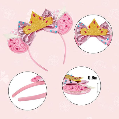 Mouse Ear Headbands,Sparkle Mouse Ears Headband for Women Girls Cartoon Princess Costume Cosplay Decoration (Pink Princess)