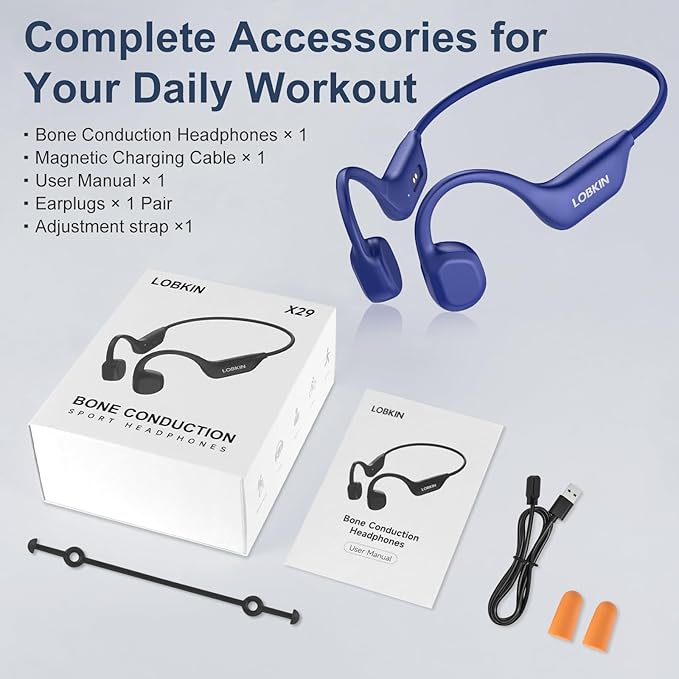 LOBKIN Bone Conduction Headphones - Open Ear Headphones Wireless Bluetooth 6.0 with Mic, 10H Playtime, IPX6, Sweat Resistant, Lightweight Sports Headphone for Running, Cycling, Gym, Outdoor, Blue