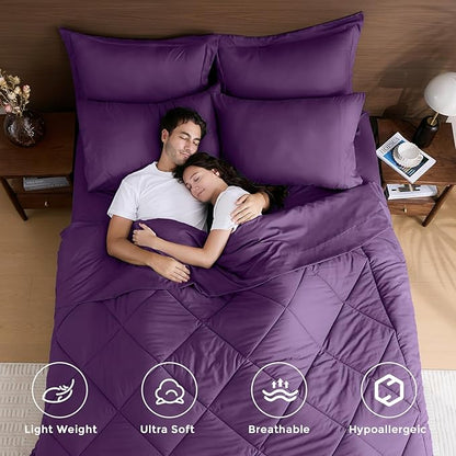HEVUMYI Grape Purple King Comforter Set - 7-Piece All Season Bed in a Bag King, Ultra Soft Bedding Set with Comforter, Flat Sheet, Fitted Sheet, Pillowcases, Pillow Shams