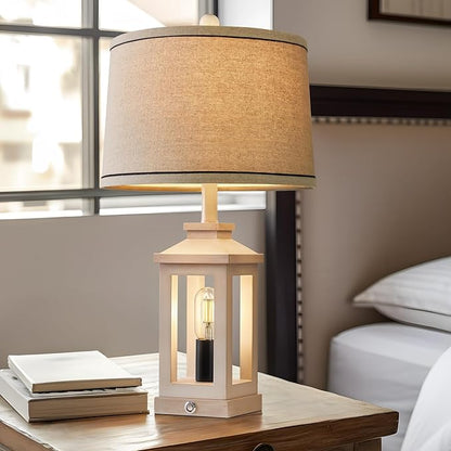 23.75" Retro Farmhouse USB C+A Ports Table Lamp Set of 2 with 3 Way Dimmable Touch Control White Nightlight Vintage Modern Lamp for Living Room Bedroom with 2 Light Sources