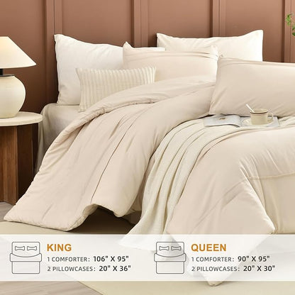 Sanracie Cotton Comforters Queen Size(90"x 95"),Pinch Pleated Wheat Colored Super Soft Lightweight Bedding Set 3Pcs Breathable Comforter Sets for All Season