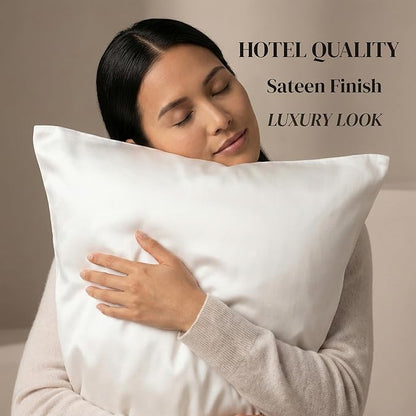 Beckham Hotel Collection 100% Cotton Pillow Cases Standard/Queen Size Set of 2, 500TC, Luxury Sateen Pillowcases, Open End, Breathable, Moisture-Wicking, White