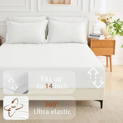 MUXHOMO 7 Pieces Queen Comforter Set, Soft Bed in a Bag Queen Size, All Season Bedding Set with Comforter, Flat Sheet, Fitted Sheet, Pillowcases & Shams, White