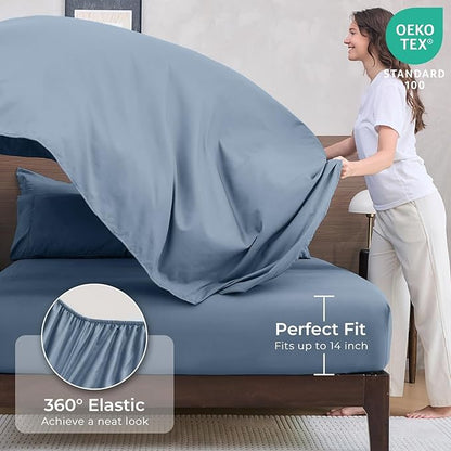 HEVUMYI Dusty Blue Twin Comforter Set - 5-Piece All Season Bed in a Bag Twin, Ultra Soft Bedding Set with Comforter, Flat Sheet, Fitted Sheet, Pillowcases, Pillow Shams