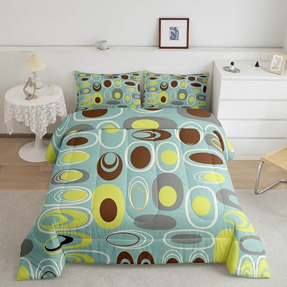 Erosebridal Teal Minimalist Bedding King Geometric Circles Comforter Set, Abstract Spiral Swirl Duvet Insert Geometric Stripes Down Comforter, Modern Aesthetic Bedding Comforter Sets Room Decor