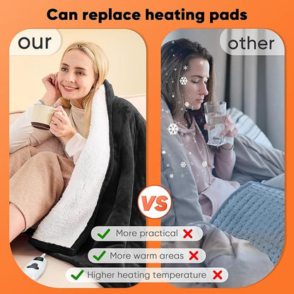 greenoak Heated Blanket Electric Twin 62"X84", Heating Blanket with 10 Heat Levels 1/2/4/6/8 Hours Auto-Off, Soft Flannel Sherpa Warm Heater Christmas Blanket, Lacquered Black