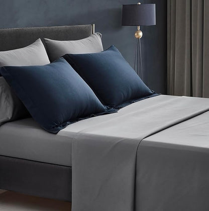 Maple&Stone Oversized King Comforter Sets 7 Pieces Bed in a Bag - Down Alternative Bed Set with Comforter, Sheets, Pillowcases & Shams, All Season Lightweight Bedding Set (Navy,120x98)