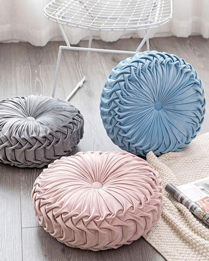 HLOVME Throw Pillow for Couch Decorative 3D Pumpkin Round Velvet Cushion for Sofa Bed Chair Floor 15"X15", Pink