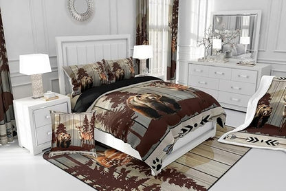 Feelyou Cute Bear Comforter Set Wild Animal Pattern Bedding Set for Teens Deer Wildlife Bear Bedding Set Western Farmhouse Grey Duvet Set Room Decor Twin Size Duvet Set 2Pcs