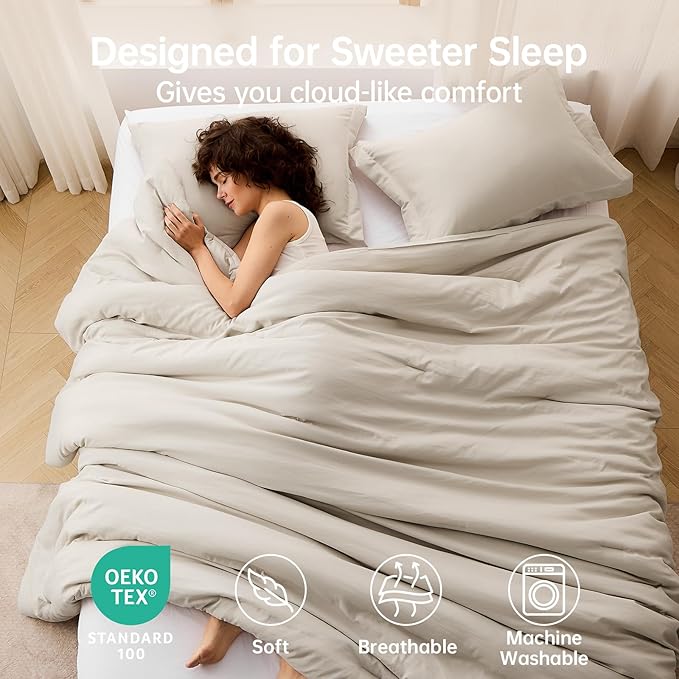 MUXHOMO King Size Comforter Set, All Season Ultra Soft Down Alternative Bedding - 3 Piece Lightweight Bed Set Includes 1 Comforter (104"x90") and 2 Pillow Shams (20"x36"), Linen
