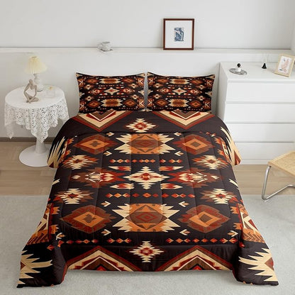 Feelyou Geometric Comforter Full Size Modern Art Comforter Set for Boys Girls Children Luxury Bedding Set Room Decor Brown Duvet Set