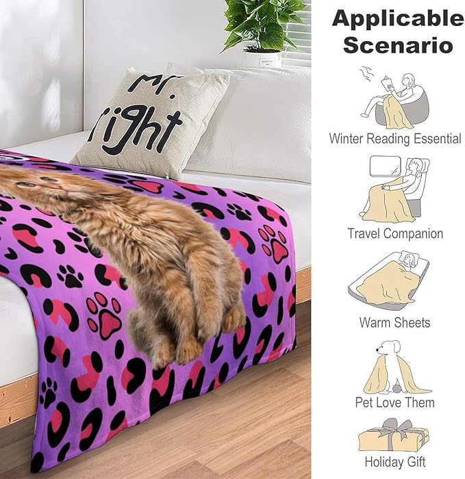 Custom Pet Name Blanket Personalized Dog Memory Blankets with Photos Customized Puppy Blanket for Large Medium Small Dog, Dog Gift for Dog Lovers Mom Dad Cute Dog Cat Paw Prints