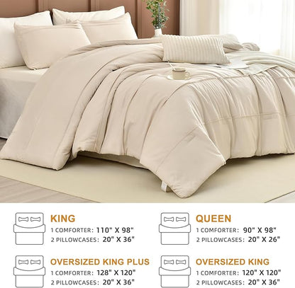 Masaca Oversized King Comforter 128"x120",Solid Color Pinch Pleated Extra Large King Comforter Set,3 Pieces Soft Textured Wheat Bedding Comforter Set Ultra Soft