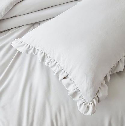 Chezmoi Collection Nora Light Gray Comforter Set Full Size 3-Piece Fluffy Soft Stone-Washed Ruffled Shabby Chic Bedding for All Season
