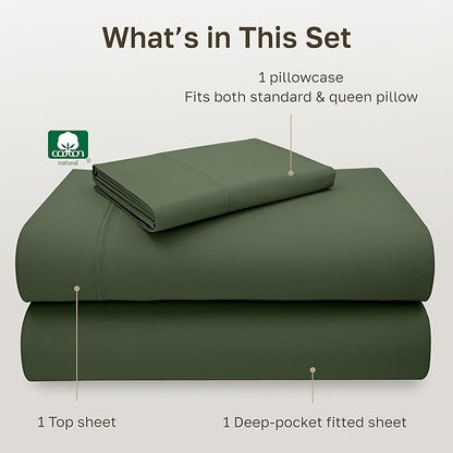 California Design Den 100% Cotton Twin Sheets Set - Luxury 600 Thread Count, Sateen Weave, Deep Pocket Twin Bed Sheets Cotton Set, Hotel Quality Bedding - Dark Olive Green