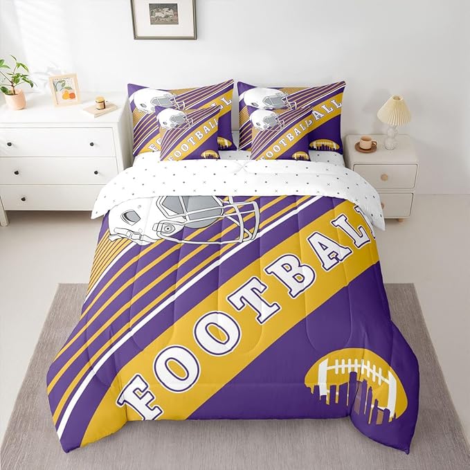 Erosebridal Rugby Football Comforter Sets Queen Size, Sports City Themed Bedding Bed in A Bag(Comforter+Fitted+Flat Sheet+2 Pillowcases+2 Throw Pillow Covers) 7 Pieces Bed Set