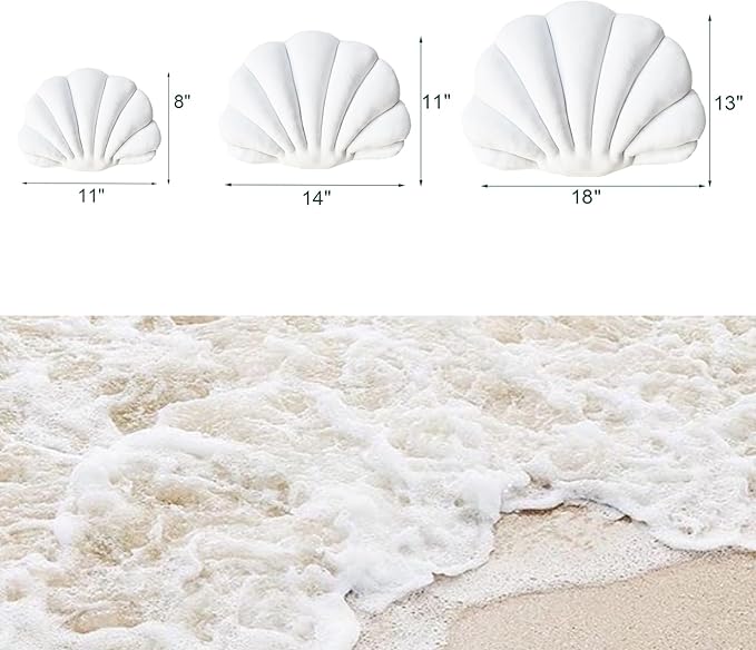 YRXRUS Shell Throw Pillow, White Seashell Shaped Decorative Velvet Cushion, Ocean Series for Bedroom Living Kids Room, 3D Insert, 11 X 8 Inch