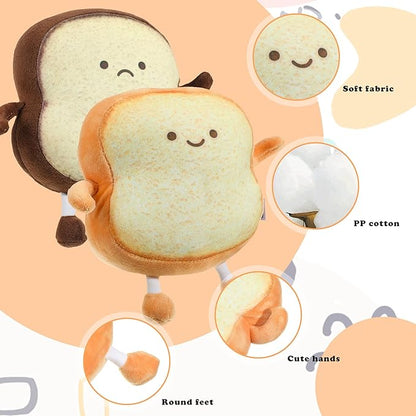 Yookeer 2 Pieces Toast Bread Pillows Bread Shape Pillows 2 Styles Funny Food Pillow Facial Expression Stuffed Toast Sofa Pillow Food Cushion Stuffed for Adults Home Room Decor