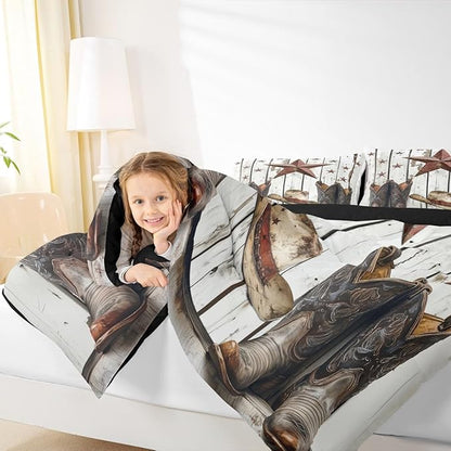 Erosebridal Western Texas Star Comforter Set, Rustic Farmhouse Bedding Set Queen Size, Retro Cowboy Horseshoe Quilt for Kids Teens Adult Men Bedroom, Country Wooden Door Bedding Comforter Sets