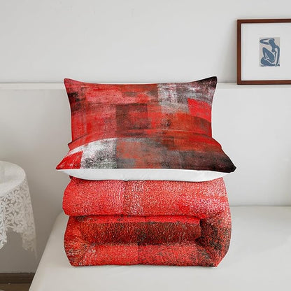 Erosebridal Red Grey Ombre Comforter Set for Kids Teens Youth,Watercolor Bedding Set Full Size,Abstract Oil Painting Bedding Comforter Sets,Mid Century Contemporary Duvet Insert with 2 Pillowcases