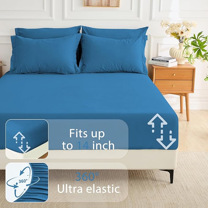 MUXHOMO 7 Pieces Full Comforter Set, Soft Bed in a Bag Full Size, All Season Bedding Set with Comforter, Flat Sheet, Fitted Sheet, Pillowcases & Shams, Bluish Green