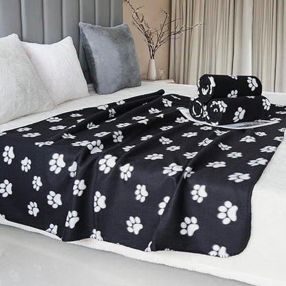 ZYFZCYBL Fleece Throw Blankets Lightweight Warm Soft Cozy Pet-Friendly Bulk Fleece Throw Blanket Solid for Home Bed, Sofa，Office,Gifts, Couch (Pack of 6-50 x 60 inch，Black White Paw Print)