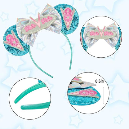 Car Mouse Ear Headbands,Sparkle Mouse Ears Headband for Women Girls Cartoon Princess Costume Cosplay Decoration (TG-blueV8)