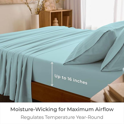 Mellanni King Sheets Set - 4 PC Iconic Collection Bedding - Hotel Luxury, Extra Soft, Cooling Bed Sheets - Wrinkle, Fade, Stain Resistant (King, Aqua)