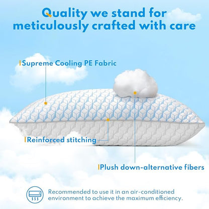 Bed Pillows Queen Size for Sleeping - Cooling Down Alternative Breathable Soft Pillows Set of 2 for Side, Back, and Stomach Sleepers - Hotel Quality Fluffy Microfiber Fill Skin-Friendly