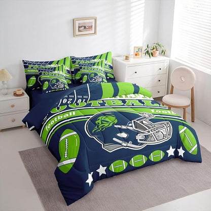 Feelyou Football 7 Pieces Comforter Sets Full Size Kids Rugby Sports Bedding Set for All Season Football City Bed in a Bag with Comforter, Sheets, Pillowcases & Cushion Cover