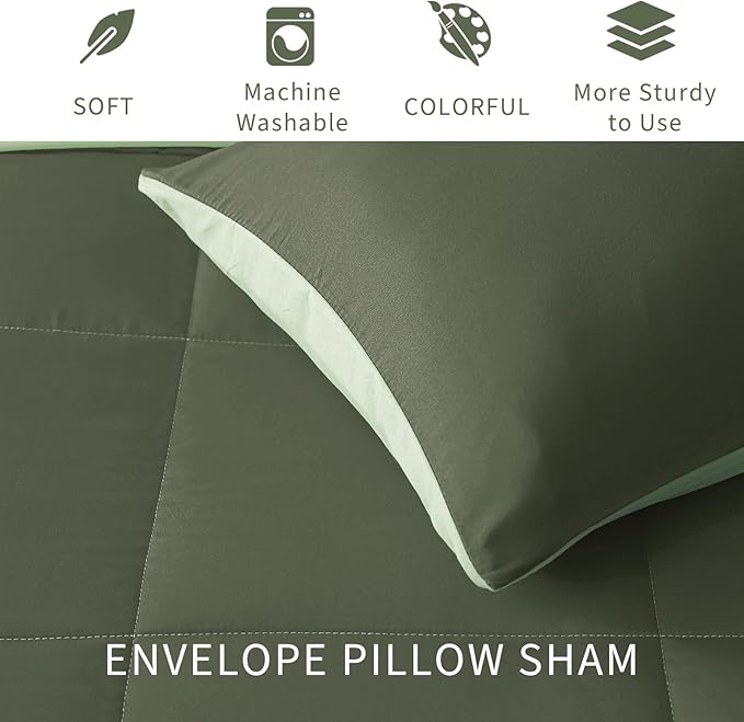 Exclusivo Mezcla Lightweight Reversible Queen Size Comforter Set, Down Alternative Comforter with 2 Pillow Sham, Queen Size Bedding Set for All Seasons, Emerald/Mint