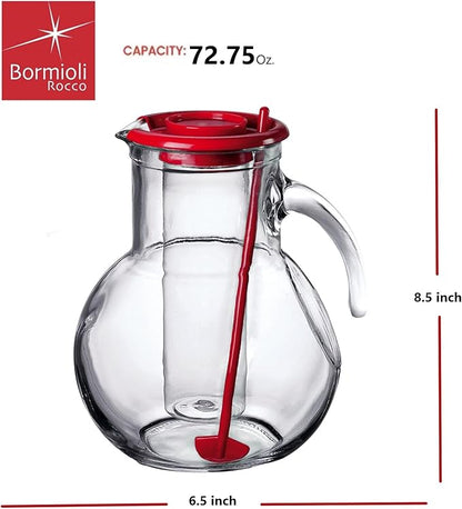 Bormioli Rocco Kufra Jug with Ice Container, Red Lid, 72 3/4 Ounce