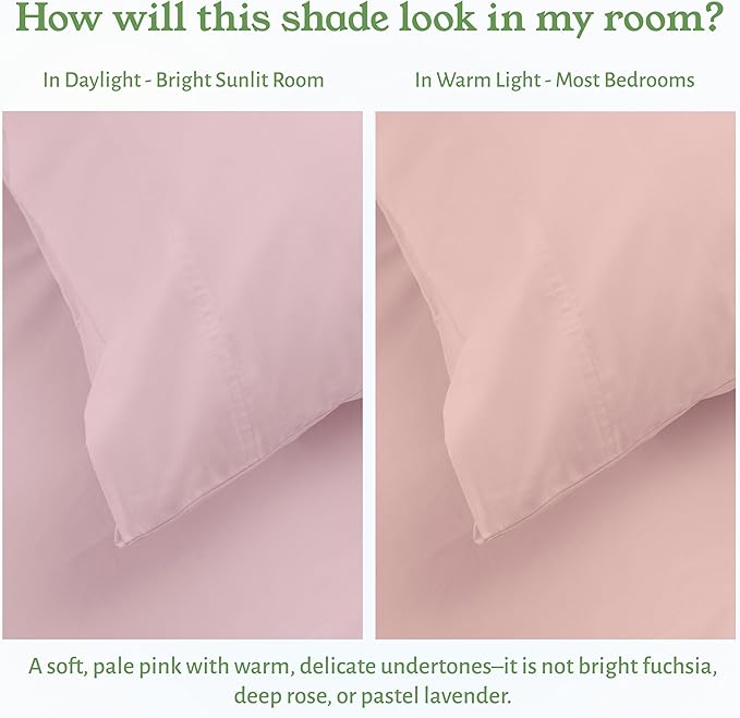 California Design Den Soft 100% Organic Cotton Bed Sheets Twin Size Set with Deep Pockets - Crisp Percale Sheets, Breathable and Durable Bedding Set (Pink - Chalky Tone)