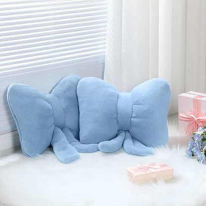 2 Pcs Blue Bow Pillow Faux Fur Blue Throw Pillows Soft Furry Coquette Decorative Cushion Cute Plush Bow Decor for Xmas Girls Home Room Bed Sofa Couch Car Gifts, 12 * 16 Inch