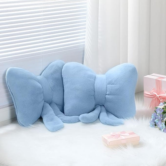 2 Pcs Blue Bow Pillow Faux Fur Blue Throw Pillows Soft Furry Coquette Decorative Cushion Cute Plush Bow Decor for Xmas Girls Home Room Bed Sofa Couch Car Gifts, 12 * 16 Inch