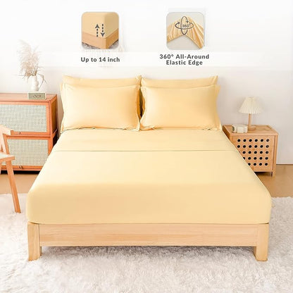 Cal King Comforter Duvet Cover Set Buttercream - 7-Piece Bed in a Bag, Festive Gift Double Brushed Micorfiber All-Season Soft Bedding with Sheets & Envelope Pillowcases(104"x90",Cal King)