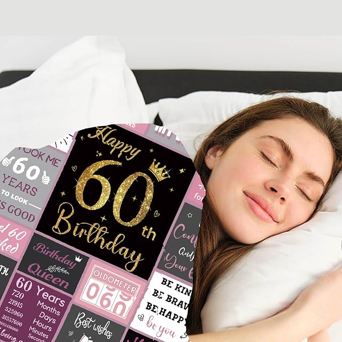 60 Birthday Gifts for Women, 60th Birthday Blanket with Gift Box for Women, Gifts for A 60th Birthday, Happy 60th Birthday Decorations Gift Ideas for Her, 60th Birthday Gifts Throw Blanket 60"x50"