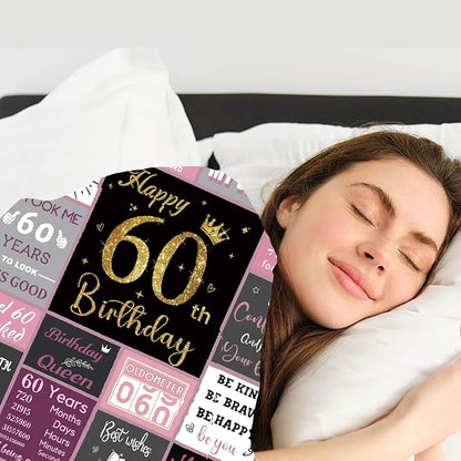 60 Birthday Gifts for Women, 60th Birthday Blanket with Gift Box for Women, Gifts for A 60th Birthday, Happy 60th Birthday Decorations Gift Ideas for Her, 60th Birthday Gifts Throw Blanket 60"x50"