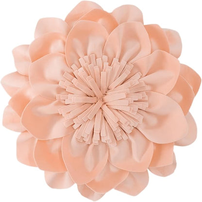 Decorative Throw Pillow 3D Flower Round Pillow Accent Handmade Cushion with Insert for Couch Bed Home Decor 14 Inch Peach Pink