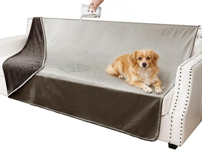 Waterproof Blanket for Couch, Leak Proof Dog Bed Blankets Reversible, Pet Throw Sofa Furniture Protector Machine Washable-52 x82,Light Brown+Dark Brown