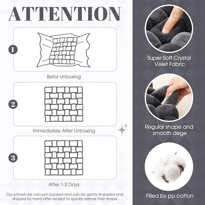 Wenqik 2 Pcs Knot Pillows Square Knotted Plush Throws Soft Accent Pillows Decoration Cushion for Couch Home Office Living Room Bedroom Bed Sofa Decor, 12'' x 13''(Dark Gray,Crystal Velvet)