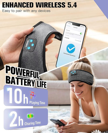 Voerou Sleep Headphones Bluetooth Headband for Women Men, Wireless Sleeping Headphones for Side Sleepers with Ultra-thin Stereo Speakers, Unique Gift for Men Sleeping Yoga Meditation Travel Office Nap